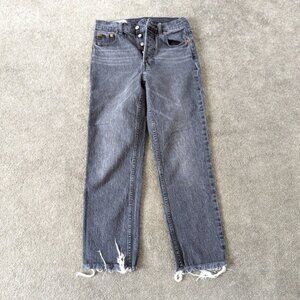 GAP Cheeky Straight High Rise Jeans Size 27 Raw Hem Light Black